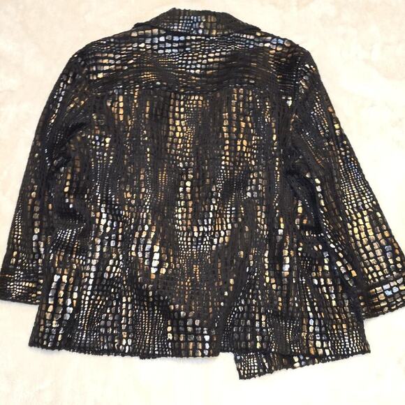 JM Collection Petite 12P Metallic Blazer Jacket Black Gold Bronze Textured - Picture 12 of 12